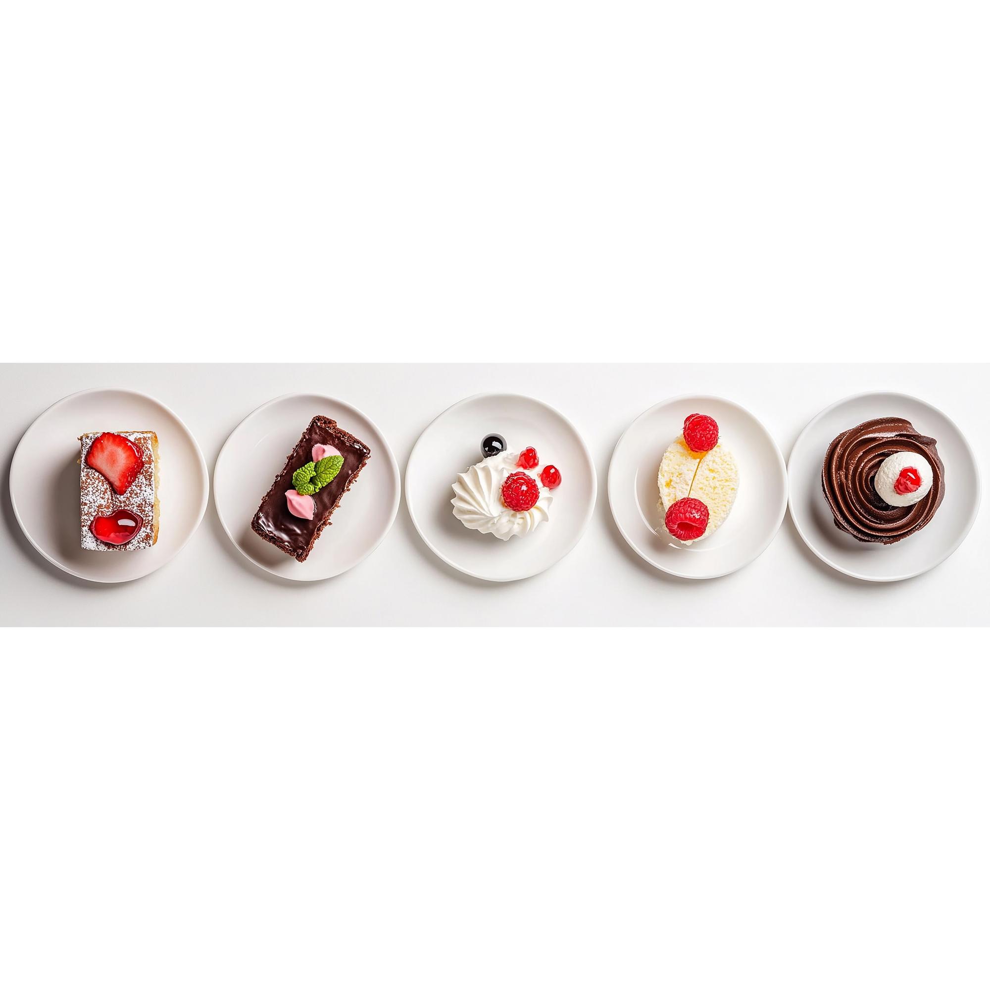 Line of plated desserts in studio